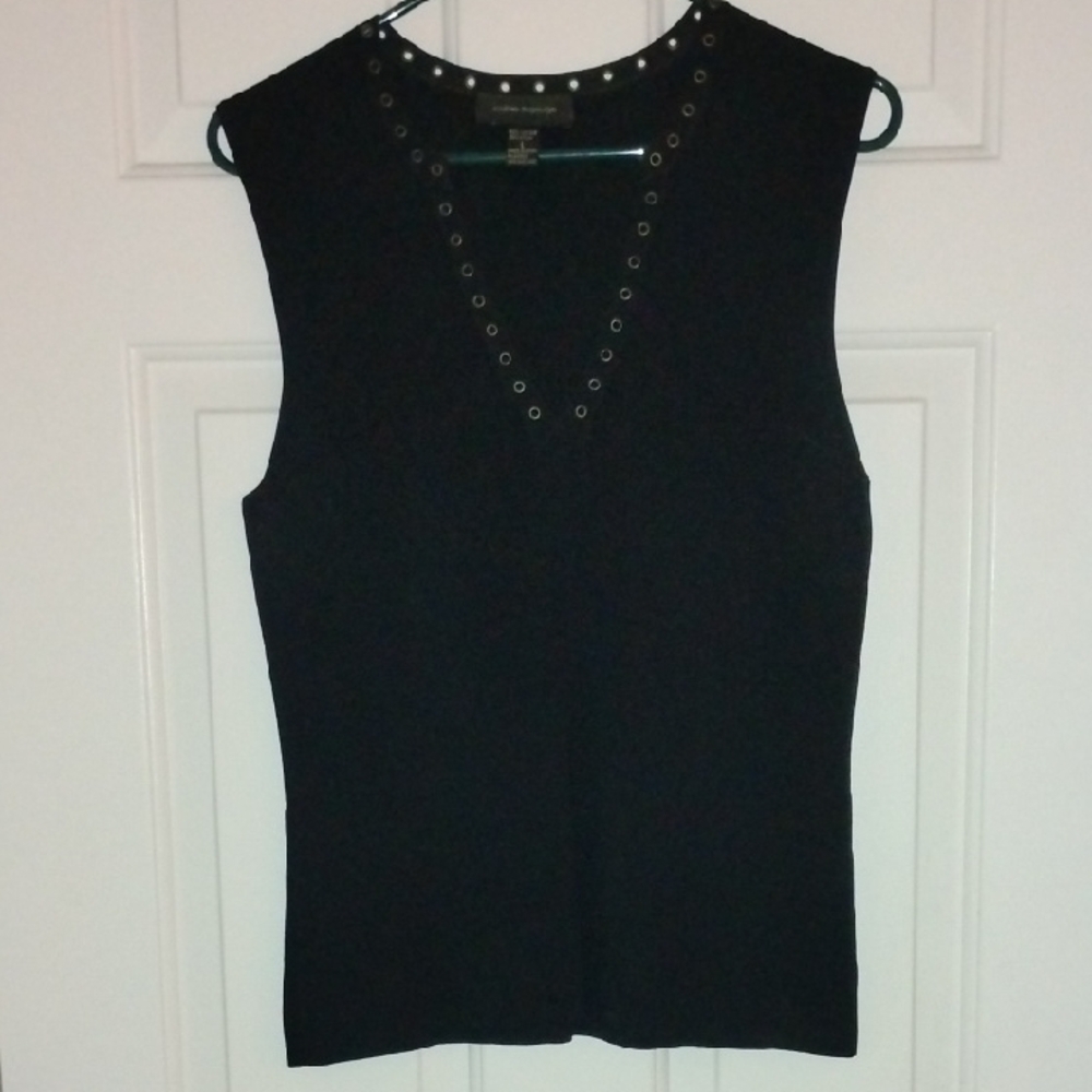 Cable & Gauge Black Tank Top with Eyelet Accents